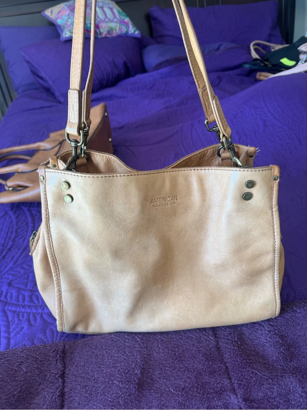 American Leather Classic Tan Leather Shoulder Bag - Women - Picture 3 of 4